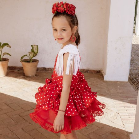 traje gitana niña rojo lunares blancos