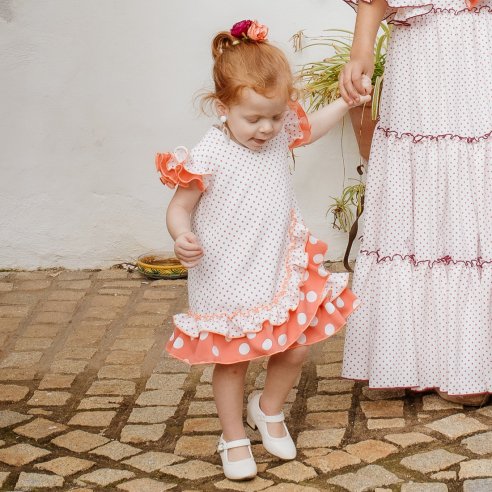 vestido de flamenca para bebé en color coral