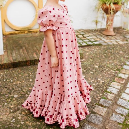 Vestido de flamenca infantil talle alto transpirable para ferias y romerías.