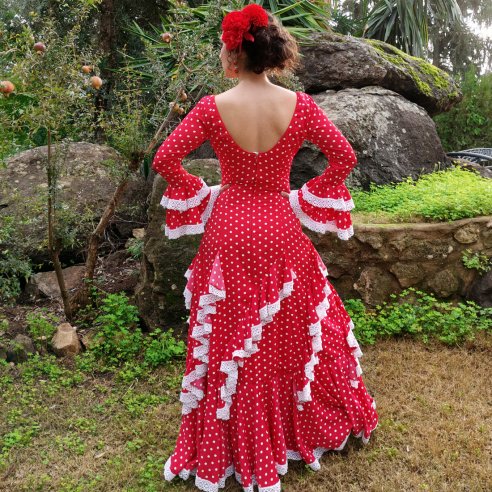 Vestido de flamenca entallado con escote en pico ajustable y doble volante de capa - Trajes de flamenca mujer