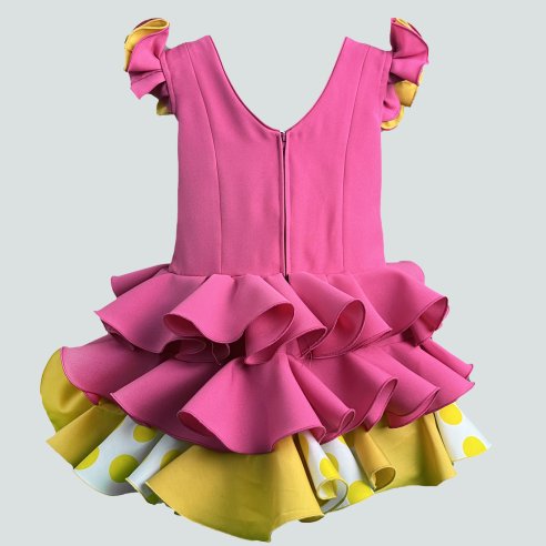 traje flamenca niña fucsia y amarillo