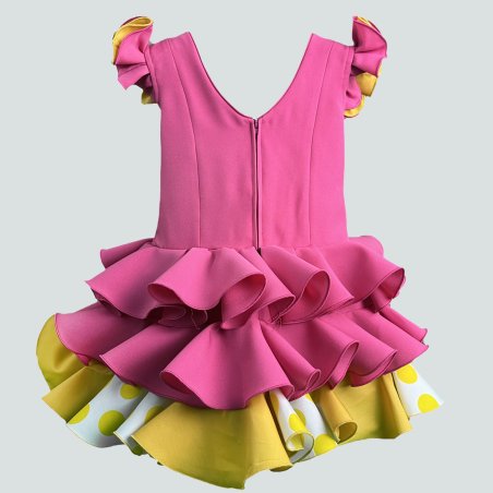 traje flamenca niña fucsia y amarillo